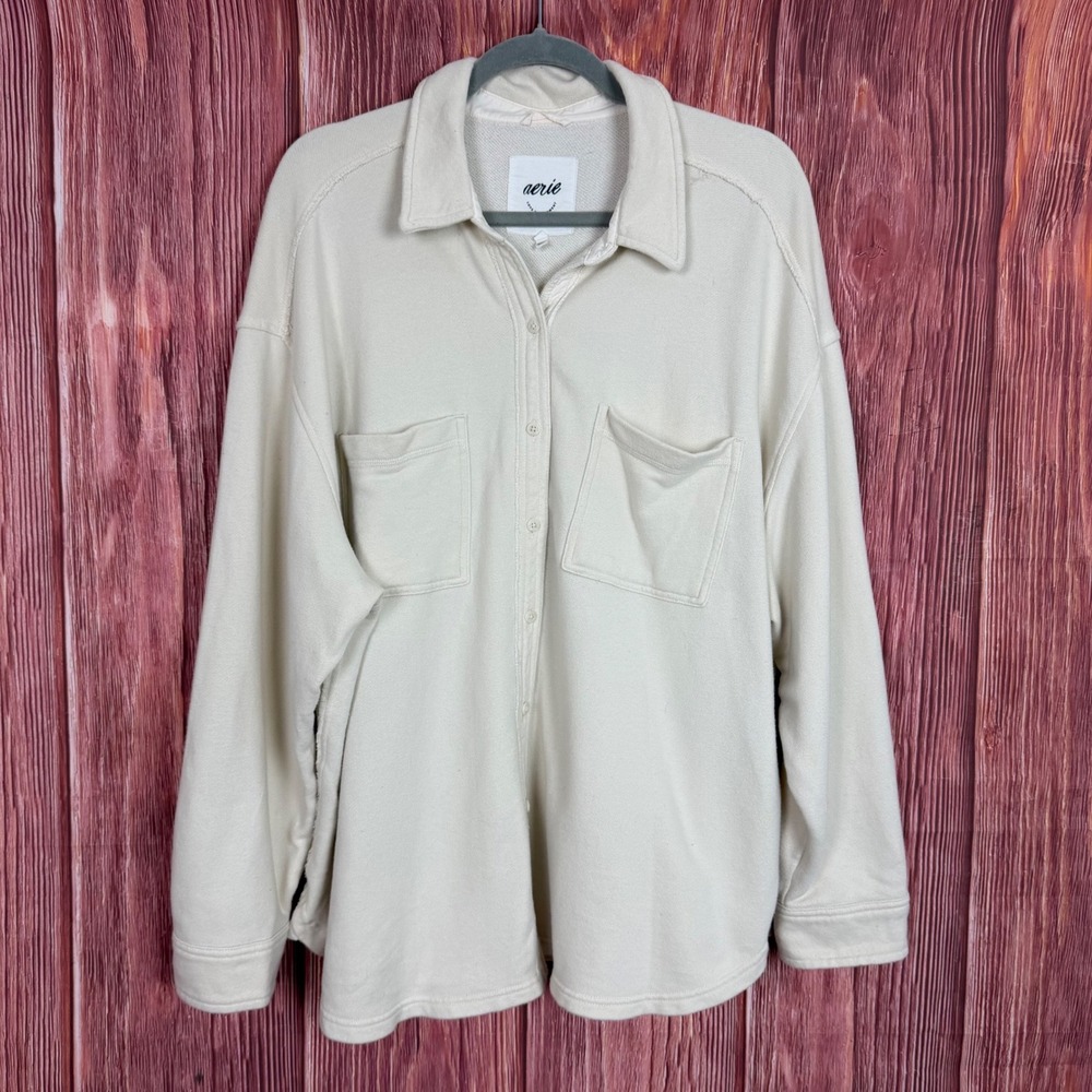 Aerie Cream Oversized Button Down Shacket Shirt Size Large L